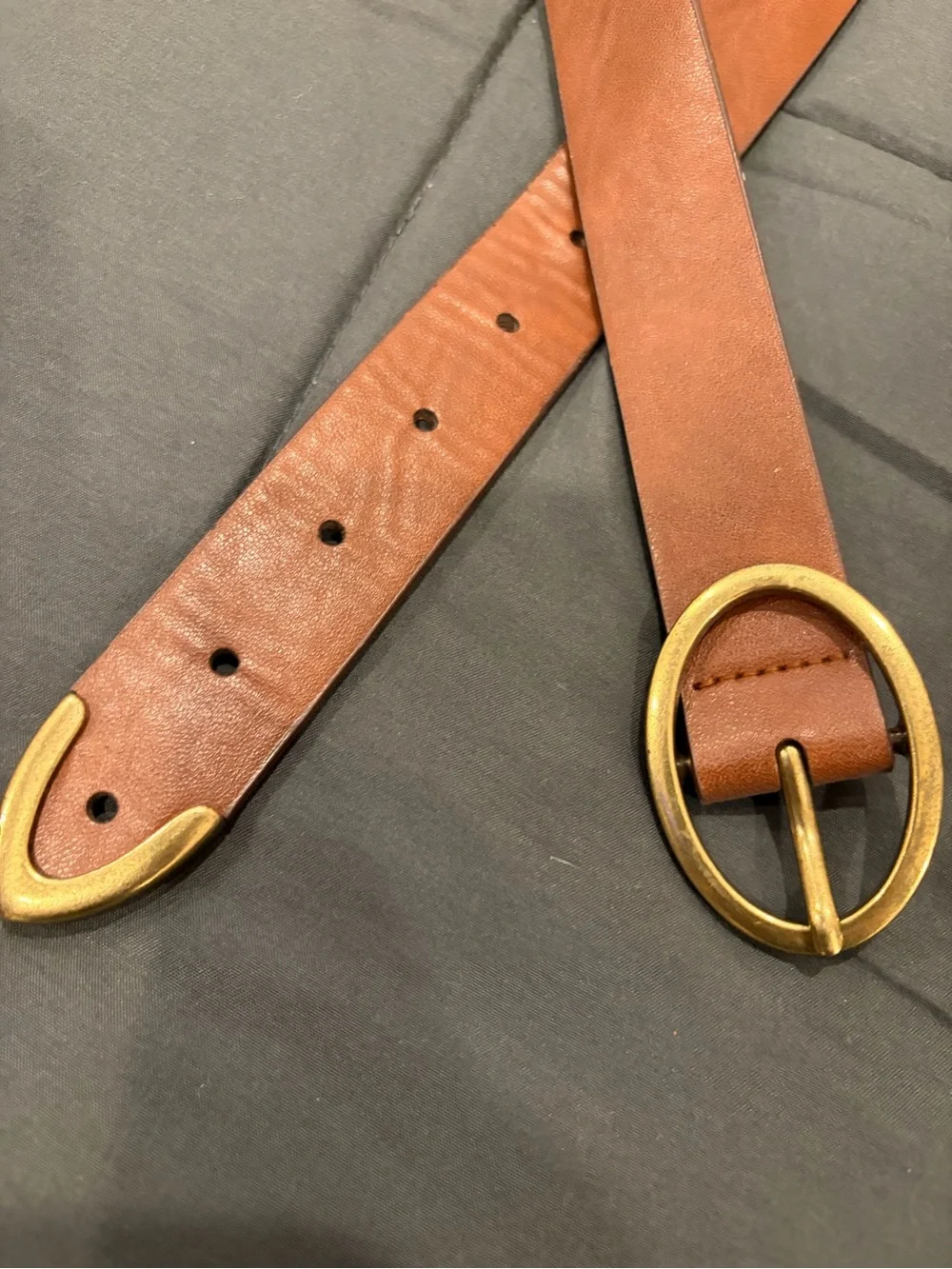 Target Women's Tan Leather Belt with Gold Oval Buckle